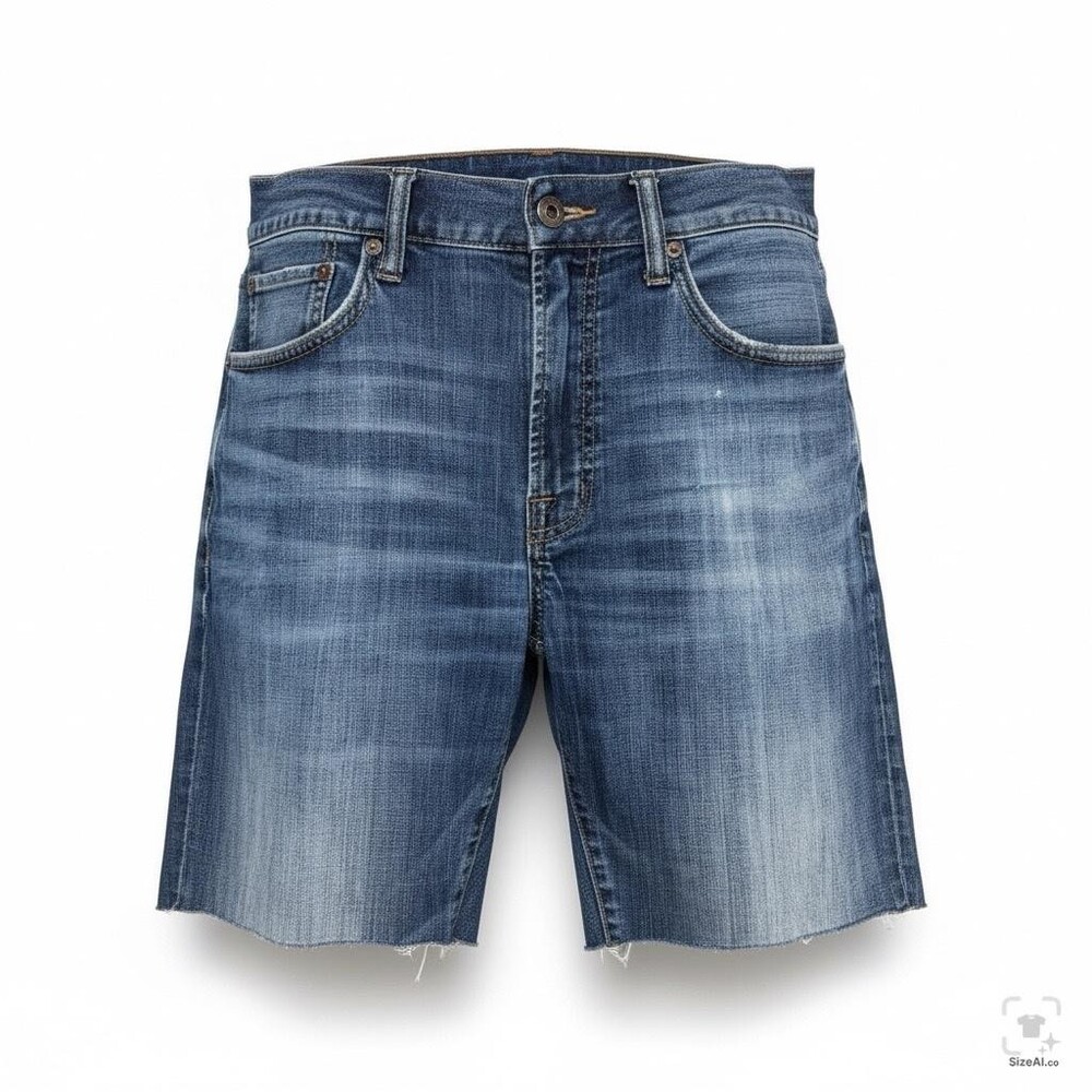 Lucky Brand 121 Heritage Bermuda Shorts Mens 34 Blue Slim Distressed Raw Hem